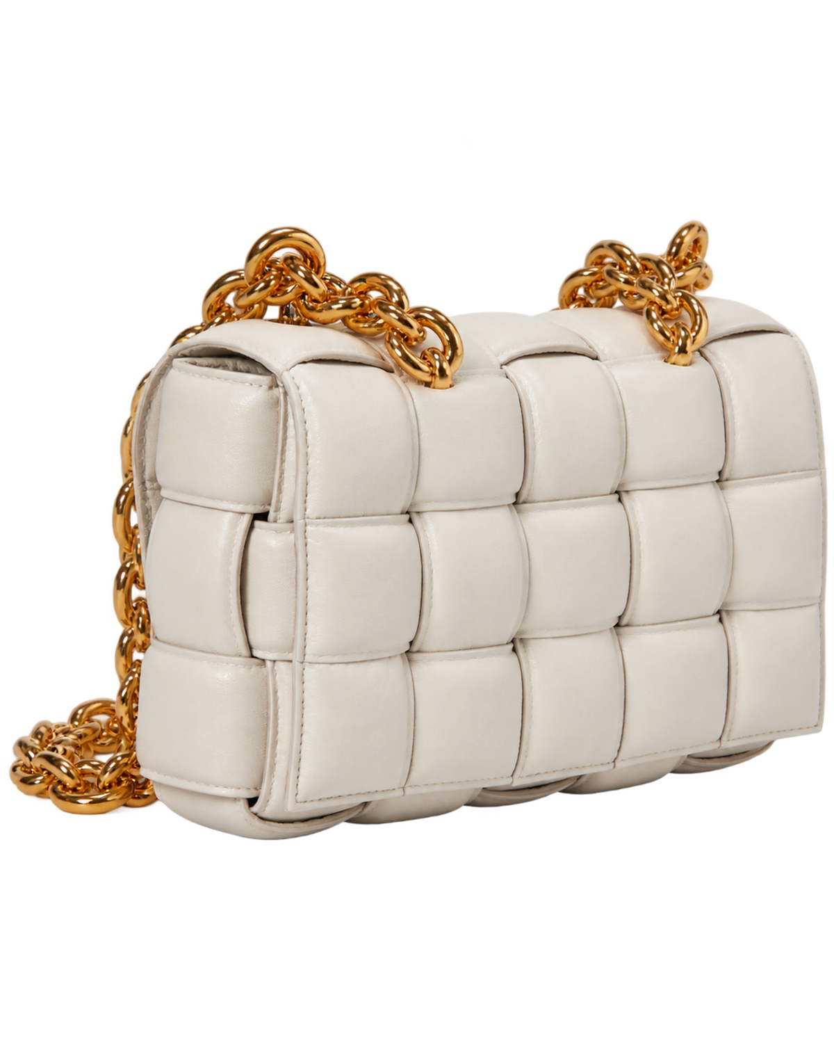Chain Cassette Padded Crossbody Bag in Intreccio Leather