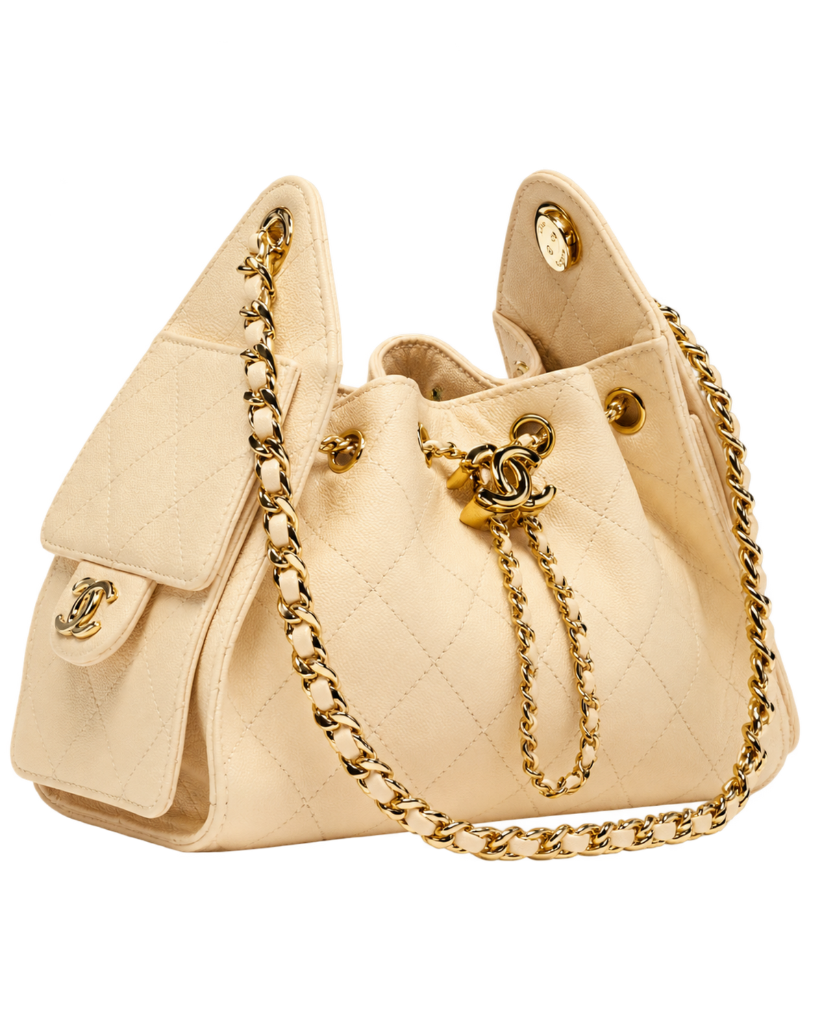 CHANEL 25 Mini Handbag Grained Calfskin & Gold-Tone Metal  Ecru
