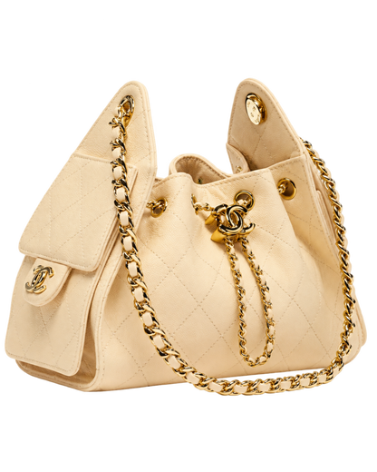 CHANEL 25 Mini Handbag Grained Calfskin & Gold-Tone Metal  Ecru