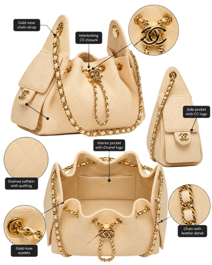 CHANEL 25 Mini Handbag Grained Calfskin & Gold-Tone Metal  Ecru