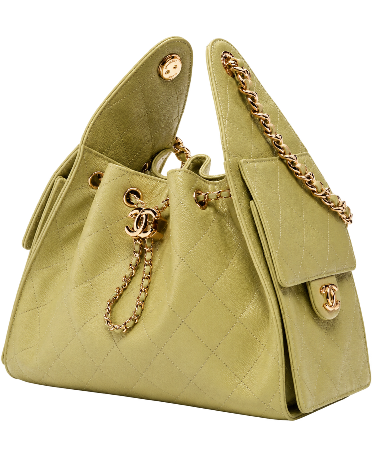 CHANEL 25 Small Handbag Grained Calfskin & Gold-Tone Metal Green