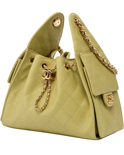 CHANEL 25 Small Handbag Grained Calfskin & Gold-Tone Metal Green