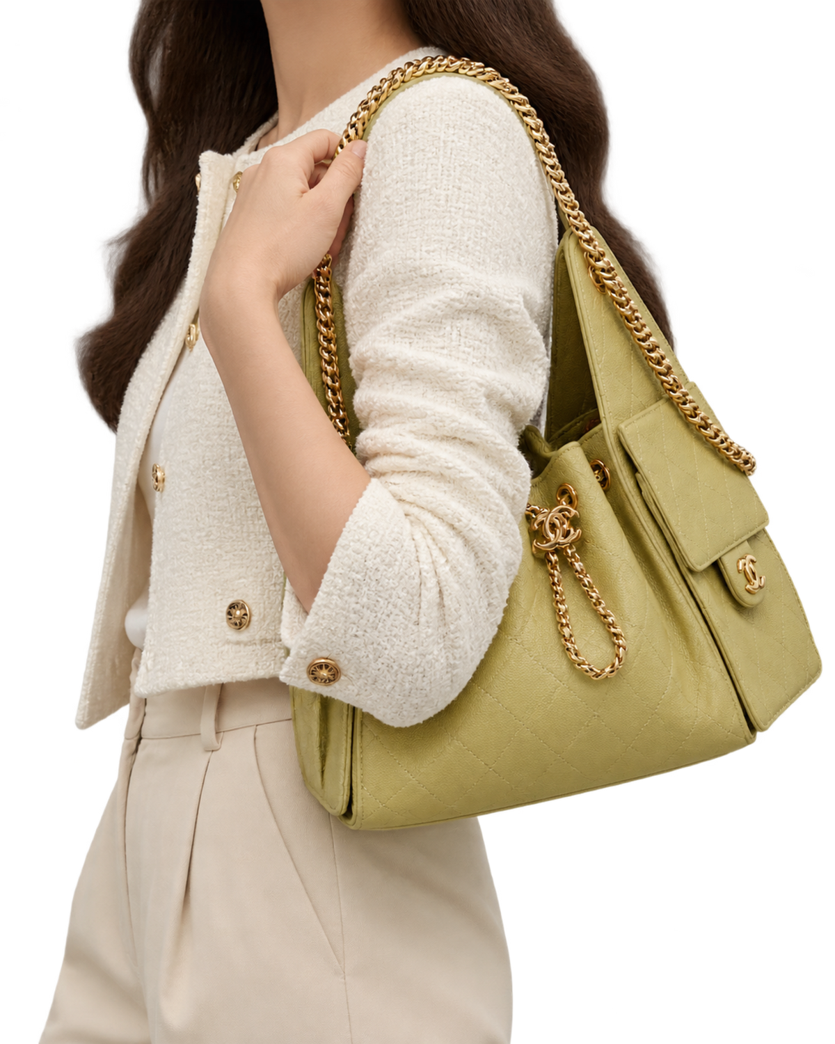 CHANEL 25 Small Handbag Grained Calfskin & Gold-Tone Metal Green