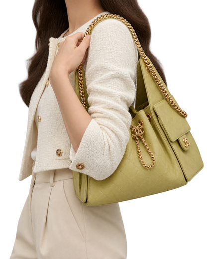 CHANEL 25 Small Handbag Grained Calfskin & Gold-Tone Metal Green