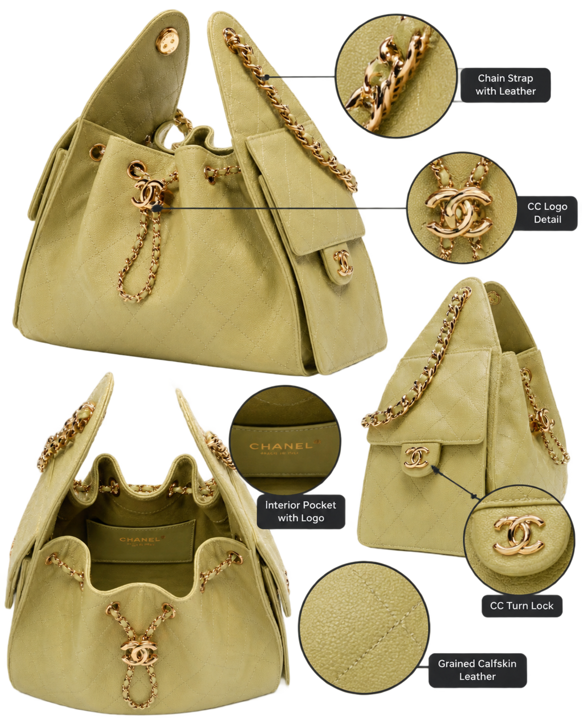 CHANEL 25 Small Handbag Grained Calfskin & Gold-Tone Metal Green