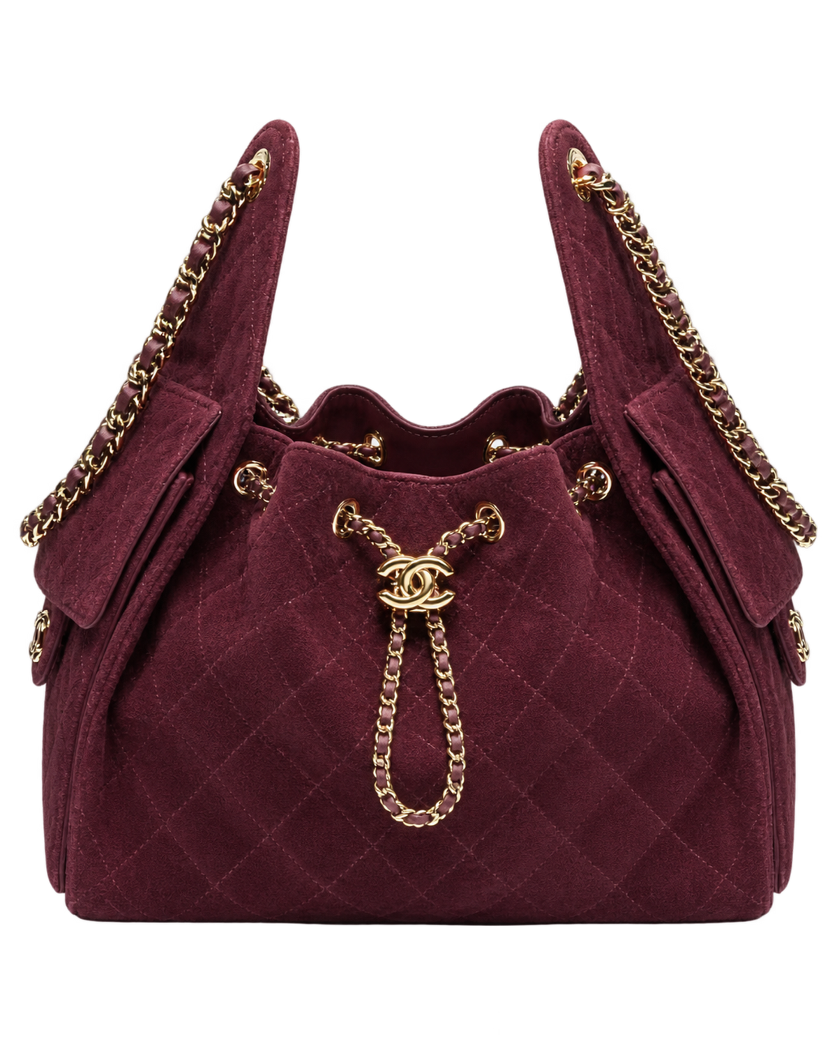 CHANEL 25 Small Handbag Suede Calfskin & Gold Metal Burgundy