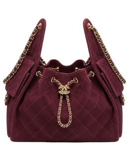 CHANEL 25 Small Handbag Suede Calfskin & Gold Metal Burgundy