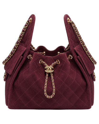 CHANEL 25 Small Handbag Suede Calfskin & Gold Metal Burgundy