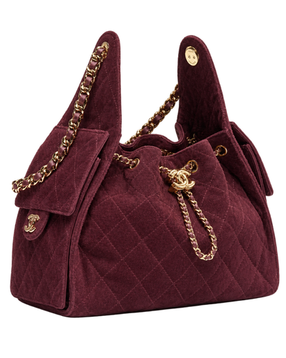 CHANEL 25 Small Handbag Suede Calfskin & Gold Metal Burgundy