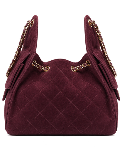 CHANEL 25 Small Handbag Suede Calfskin & Gold Metal Burgundy