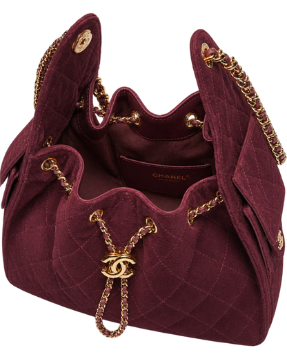 CHANEL 25 Small Handbag Suede Calfskin & Gold Metal Burgundy