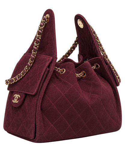 CHANEL 25 Small Handbag Suede Calfskin & Gold Metal Burgundy