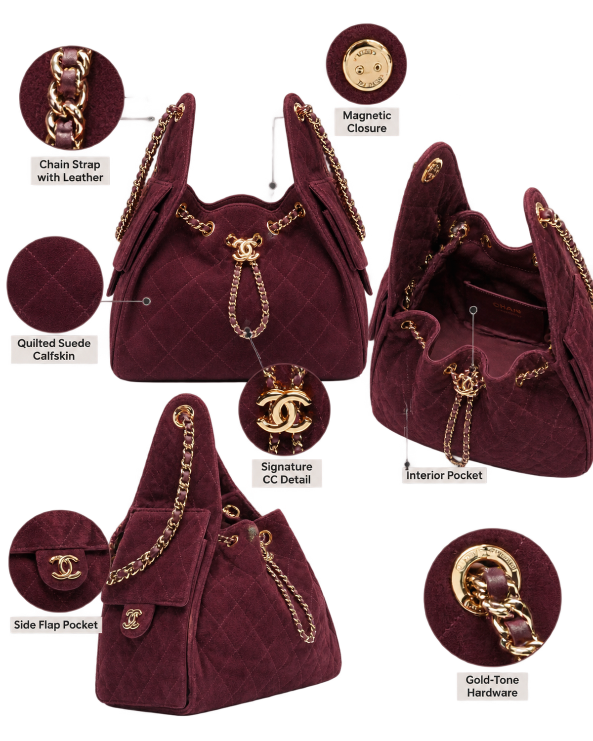 CHANEL 25 Small Handbag Suede Calfskin & Gold Metal Burgundy