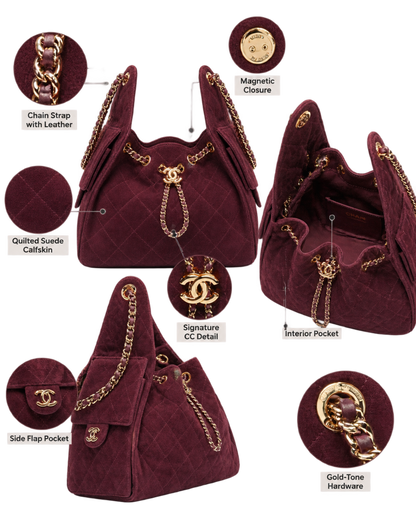 CHANEL 25 Small Handbag Suede Calfskin & Gold Metal Burgundy
