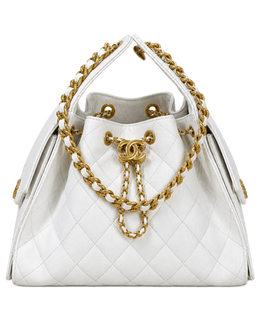 Chanel 25 Small Handbag White Grained Calfskin