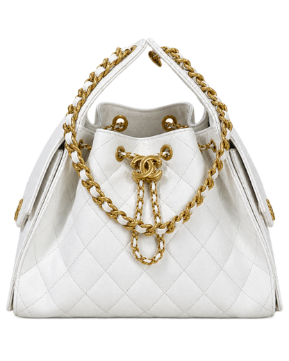 Chanel 25 Small Handbag White Grained Calfskin