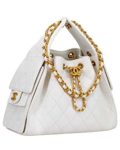 Chanel 25 Small Handbag White Grained Calfskin