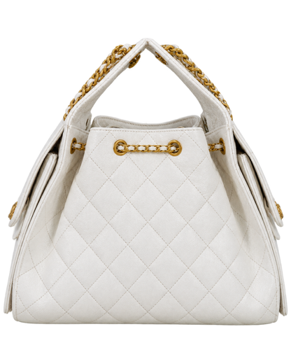 Chanel 25 Small Handbag White Grained Calfskin