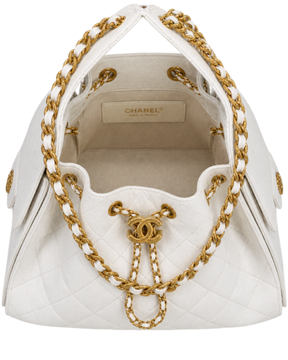 Chanel 25 Small Handbag White Grained Calfskin