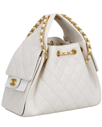 Chanel 25 Small Handbag White Grained Calfskin