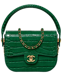 Chanel Calfskin Crocodile Embossed Turn Around Mini Flap Emerald