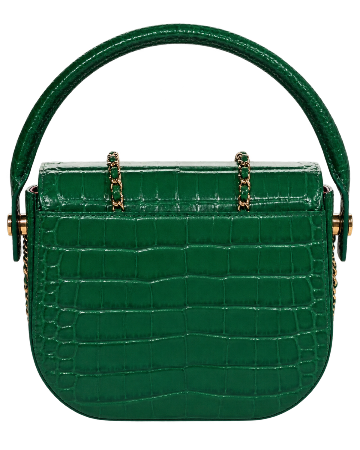 Chanel Calfskin Crocodile Embossed Turn Around Mini Flap Emerald