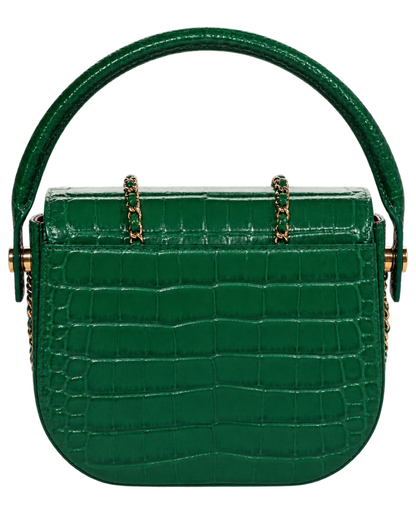 Chanel Calfskin Crocodile Embossed Turn Around Mini Flap Emerald