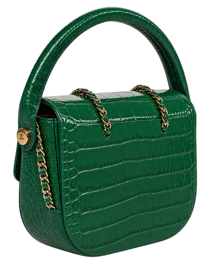 Chanel Calfskin Crocodile Embossed Turn Around Mini Flap Emerald