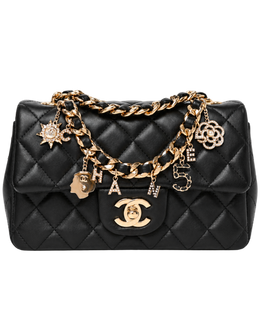 Chanel Lambskin Quilted Mini Coco Charms Rectangular Flap Black