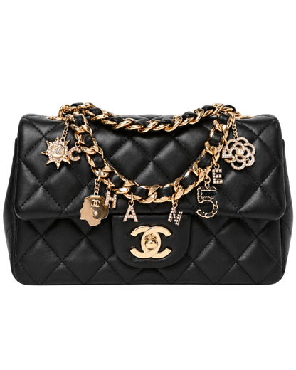 Chanel Lambskin Quilted Mini Coco Charms Rectangular Flap Black
