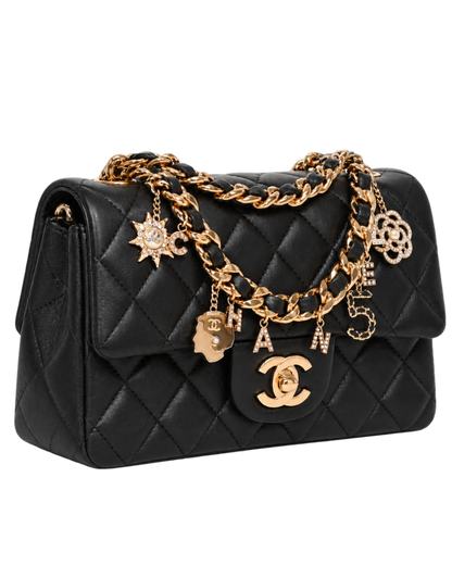 Chanel Lambskin Quilted Mini Coco Charms Rectangular Flap Black