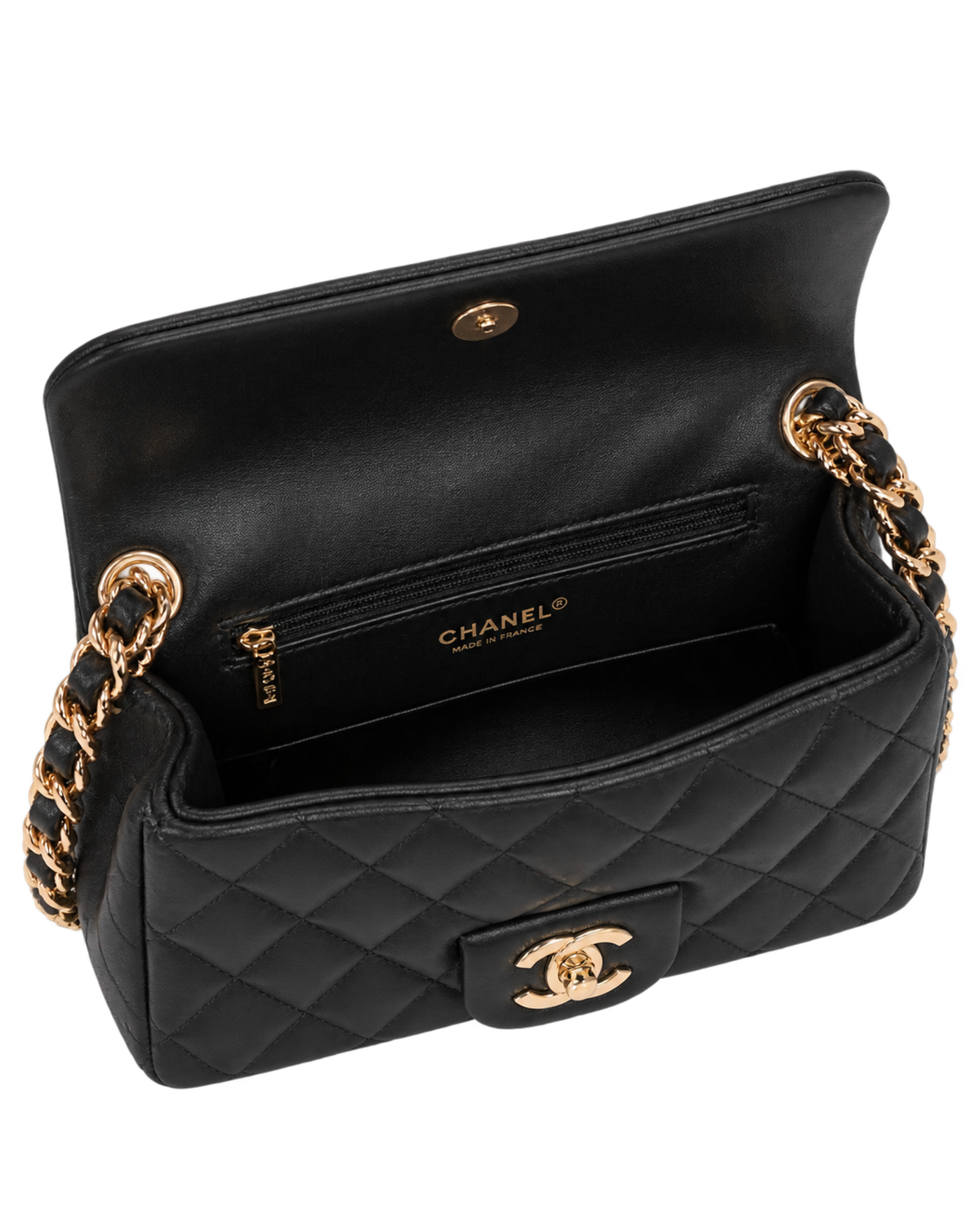 Chanel Lambskin Quilted Mini Coco Charms Rectangular Flap Black