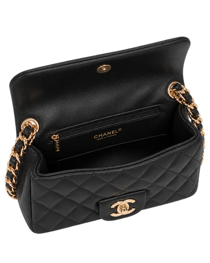 Chanel Lambskin Quilted Mini Coco Charms Rectangular Flap Black