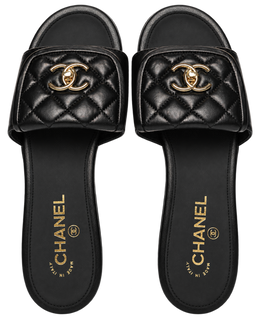 Chanel Lambskin Quilted Turnlock Flat Mules  Black