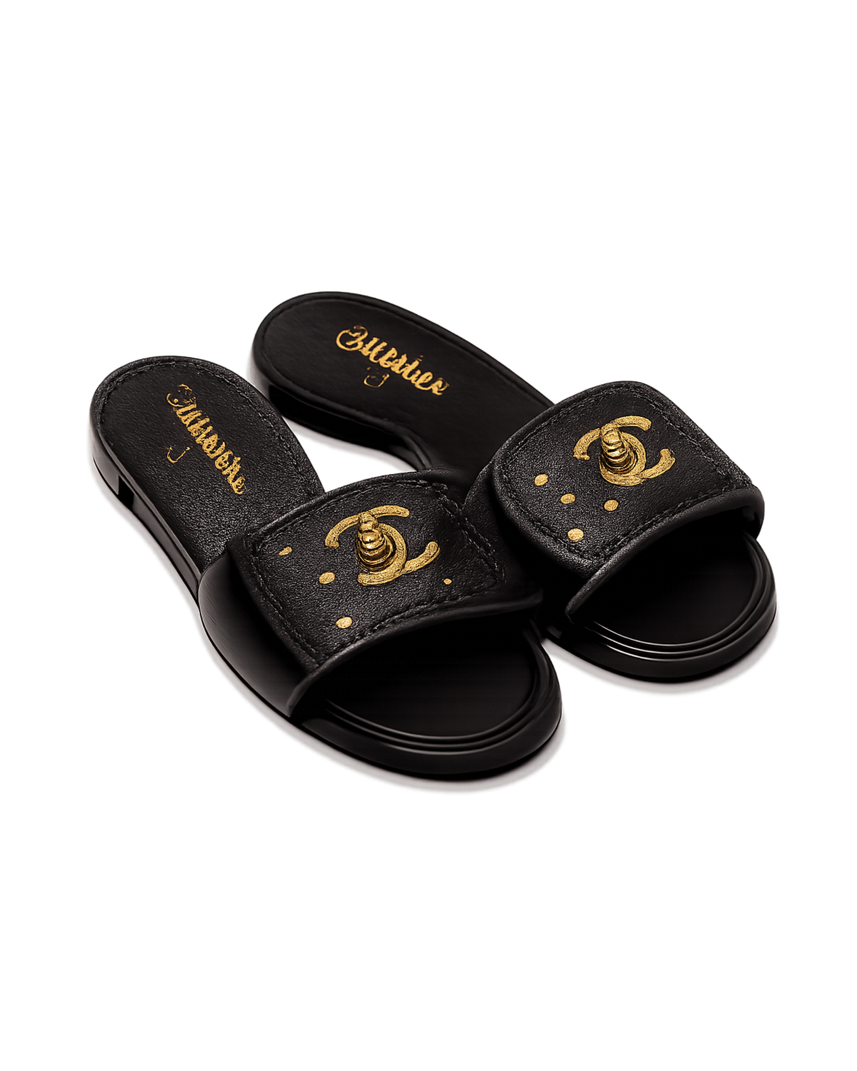 Chanel Lambskin Quilted Turnlock Flat Mules  Black