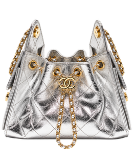 CHANEL mini bag 25 Metallic calfskin & gold-tone metal Silver