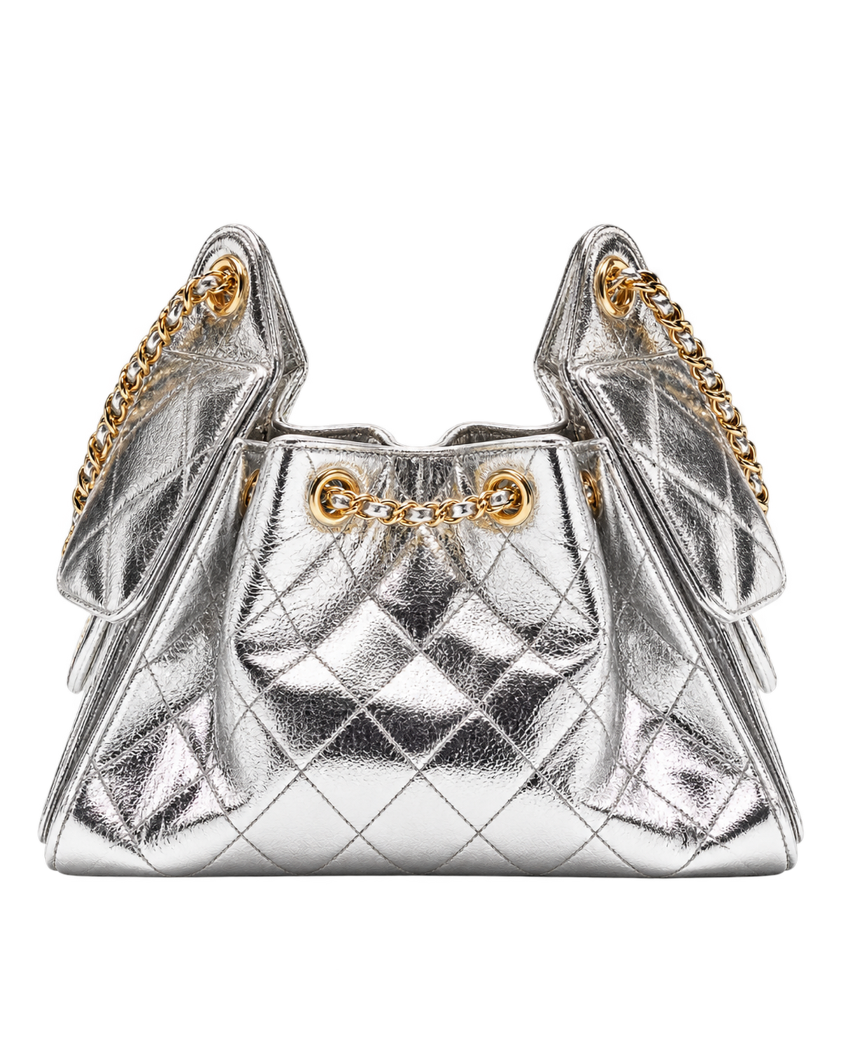 CHANEL mini bag 25 Metallic calfskin & gold-tone metal Silver