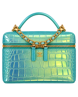 CHANEL Vanity with Chain in Crocodile Embossed Iridescent Calfskin and Gold-Tone Metal