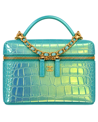 CHANEL Vanity with Chain in Crocodile Embossed Iridescent Calfskin and Gold-Tone Metal