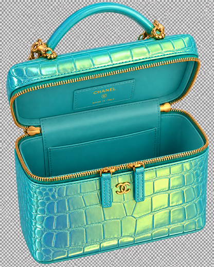 CHANEL Vanity with Chain in Crocodile Embossed Iridescent Calfskin and Gold-Tone Metal