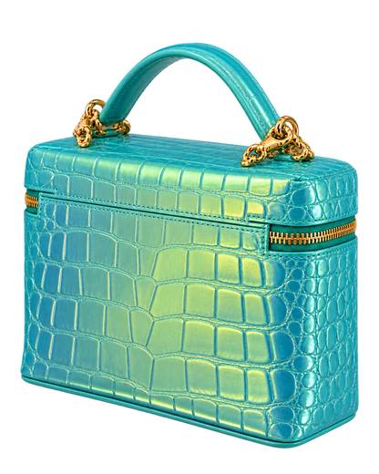 CHANEL Vanity with Chain in Crocodile Embossed Iridescent Calfskin and Gold-Tone Metal