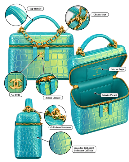 CHANEL Vanity with Chain in Crocodile Embossed Iridescent Calfskin and Gold-Tone Metal