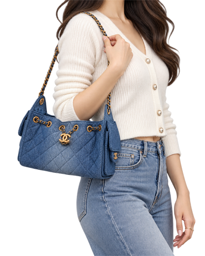 Chanel Washed Denim Quilted Mini Chanel 25 Handbag Blue