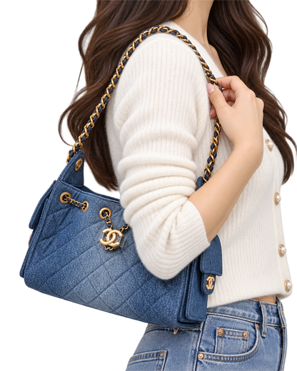 Chanel Washed Denim Quilted Mini Chanel 25 Handbag Blue