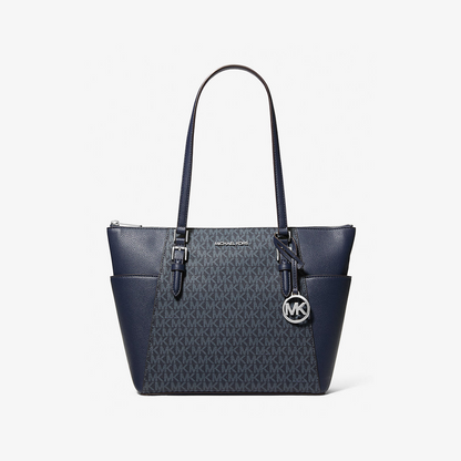 Charlotte Large Logo and Leather Top-Zip Tote Bag