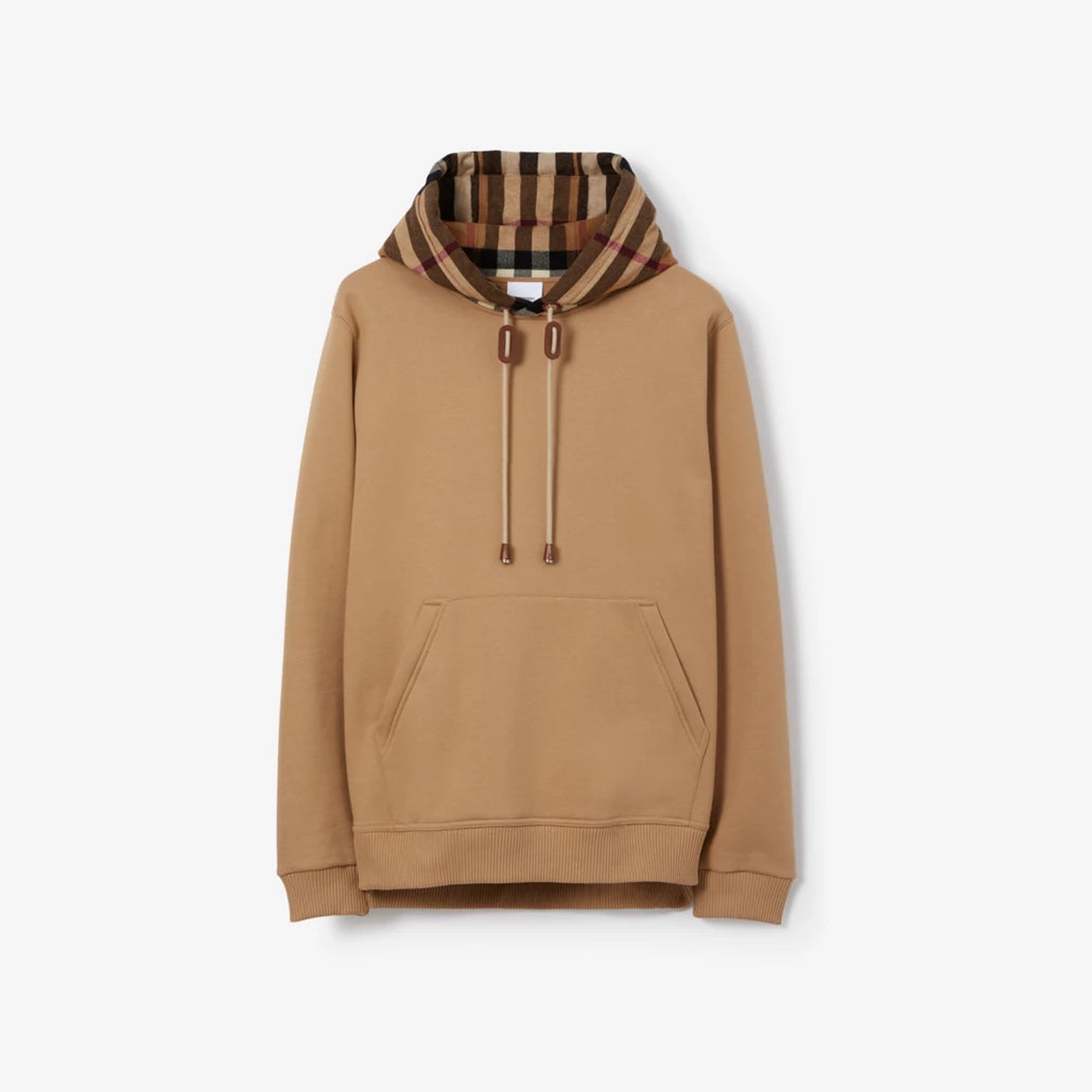 Check Trim Cotton Blend Hoodie