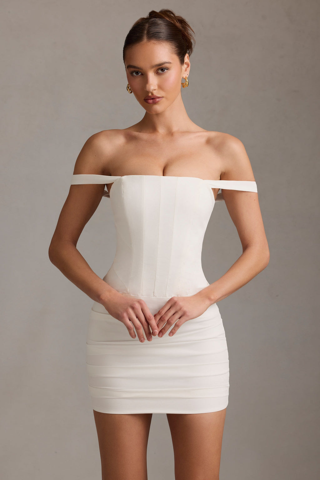 Off-Shoulder Corset Mini Dress in White