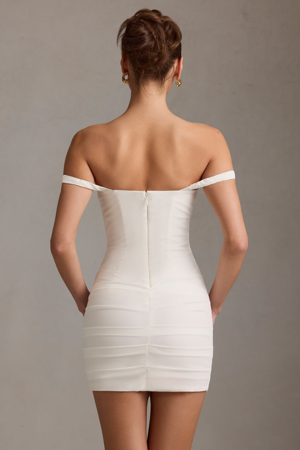 Off-Shoulder Corset Mini Dress in White
