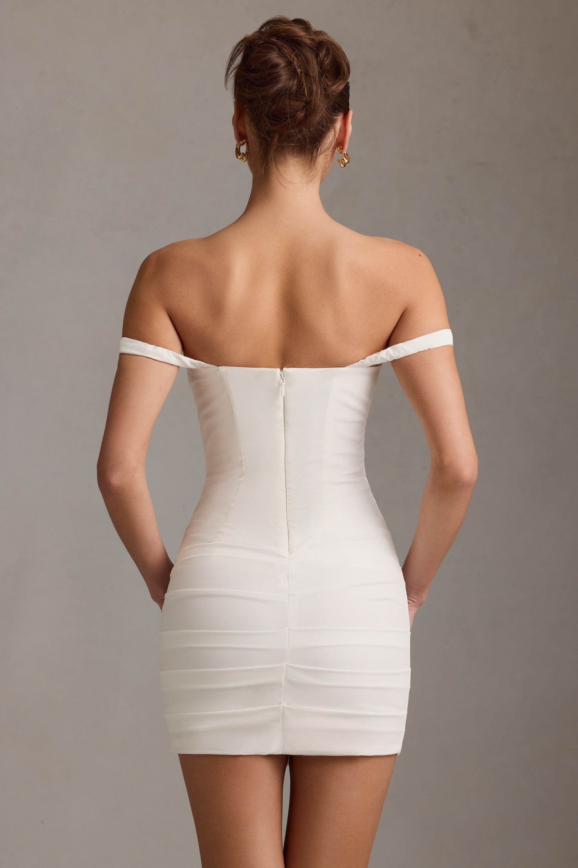 Off-Shoulder Corset Mini Dress in White
