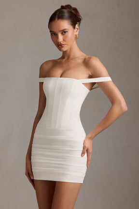 Off-Shoulder Corset Mini Dress in White